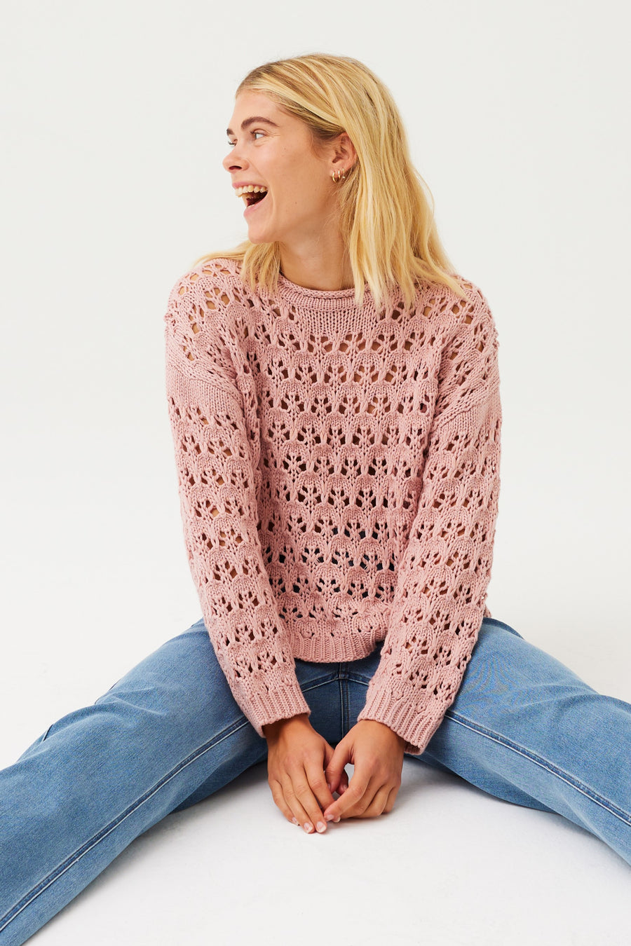 FQCOTLA - PULLOVER MED HULMØNSTER - ROSA