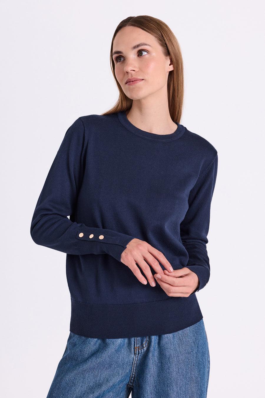 FQKATIE - FINSTRIKKET PULLOVER - BLÅ