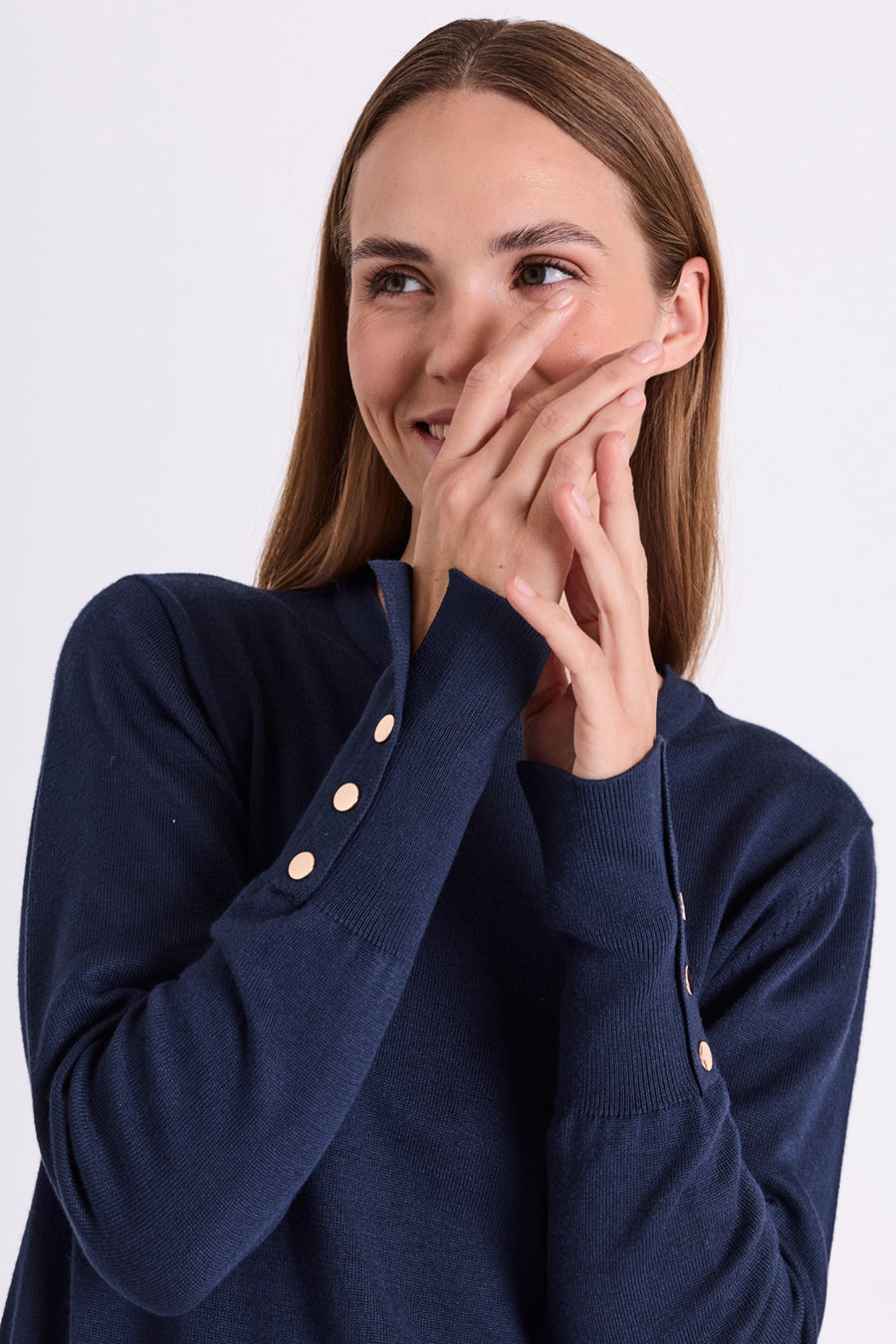 FQKATIE - FINSTRIKKET PULLOVER - BLÅ