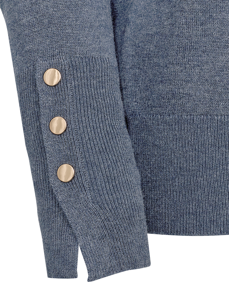 FQKATIE - FINSTRIKKET PULLOVER - BLÅ